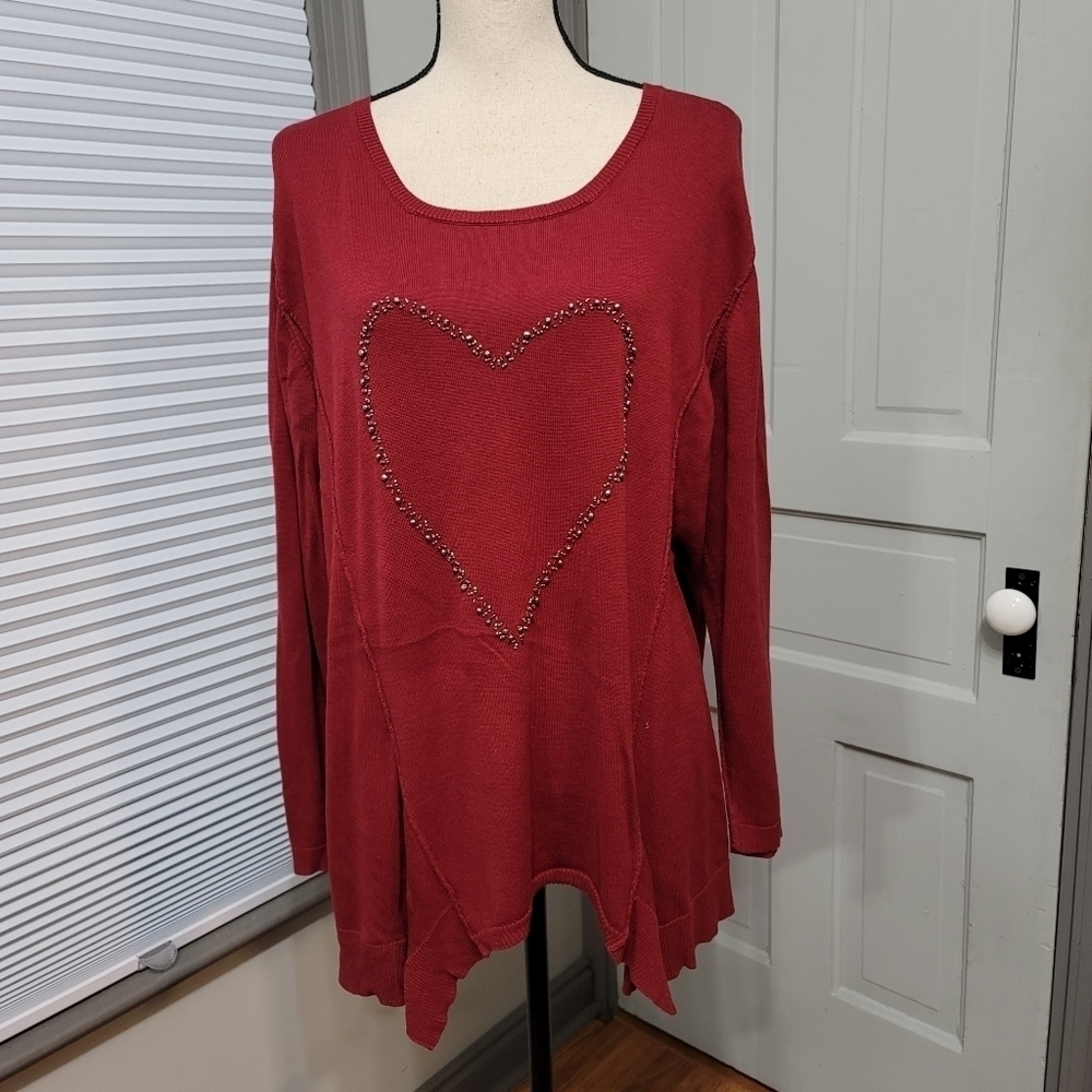 ELLOS Beaded Heart Hanky Hem Sweater